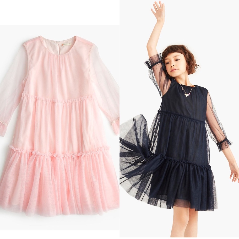 J. Crew Girls' Pink and Navy Tulle Tiered Party Dress